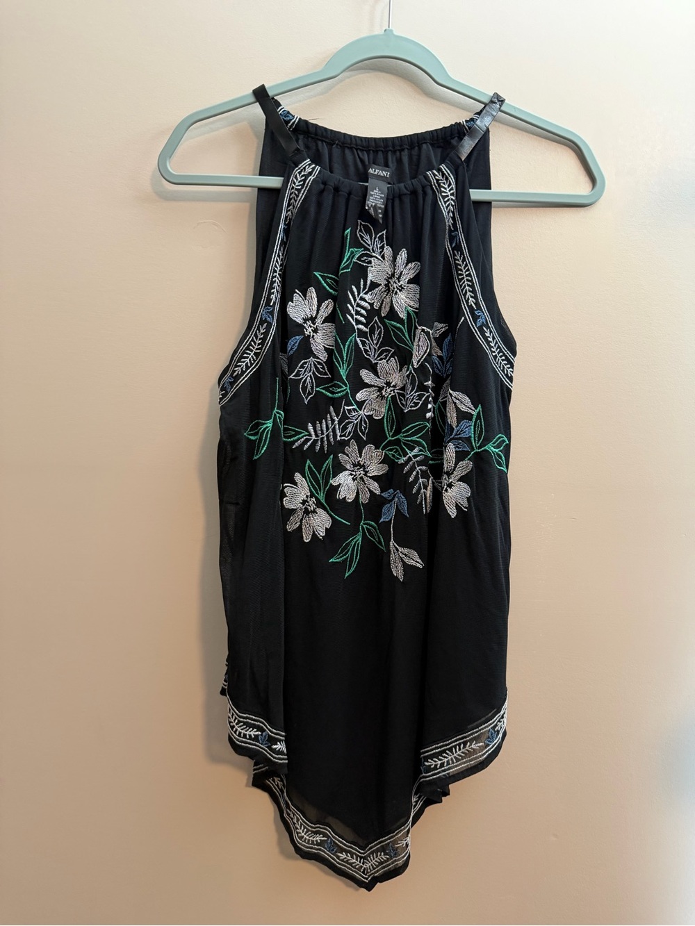Alfani Black Floral Embroidered Halter Camisole